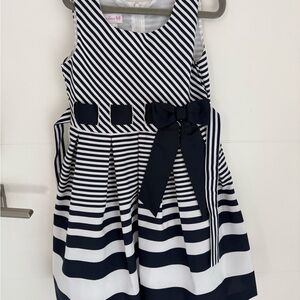 Bonnie Jean Navy and White Striped Dress with Bow